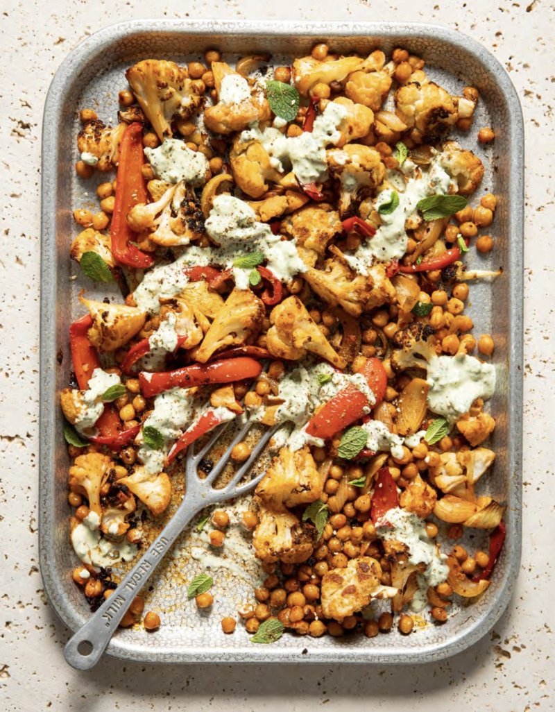 Delicious and nutritious cauliflower &amp; chickpea traybake, inspired by the Hairy Dieters - Simple Healthy Food cookbook.