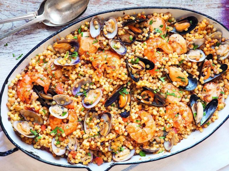 Frutti di mare with saffron fregola